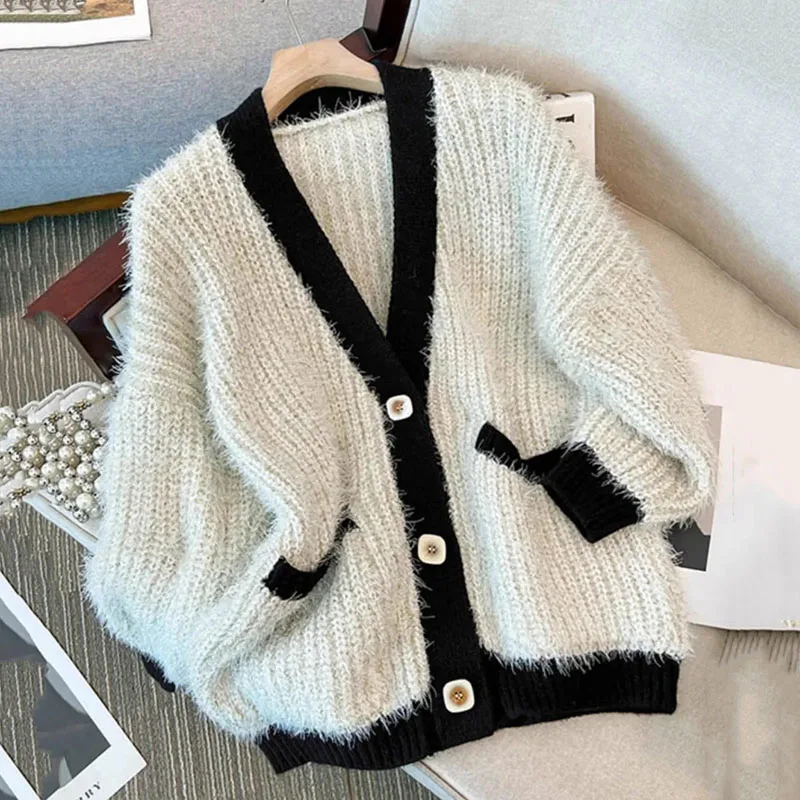 

Autumn Winter New Cardigan Sweater Coat Female Loose High-end Fashion Long-Sleeved Single-Breasted Jacket Women Casual Lady Tops