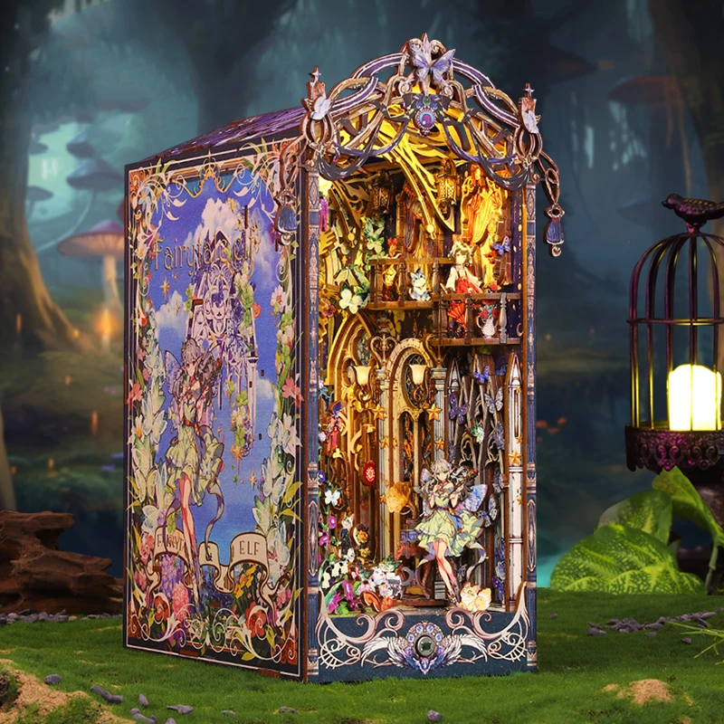 DIY Book Nook Wooden Miniature Model Diy Fairy Miniature Kit Castle Casa Bookend Assembled 3D Puzzle Bookshelf Home Decor Gifts