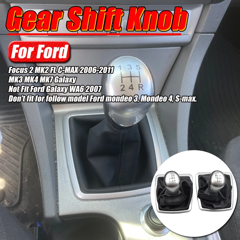 5 6 Speed MT Gear Shift Knob Shifter Lever Gaiter Boot Cover For Ford Focus 2 Mondeo MK2 2004-2011