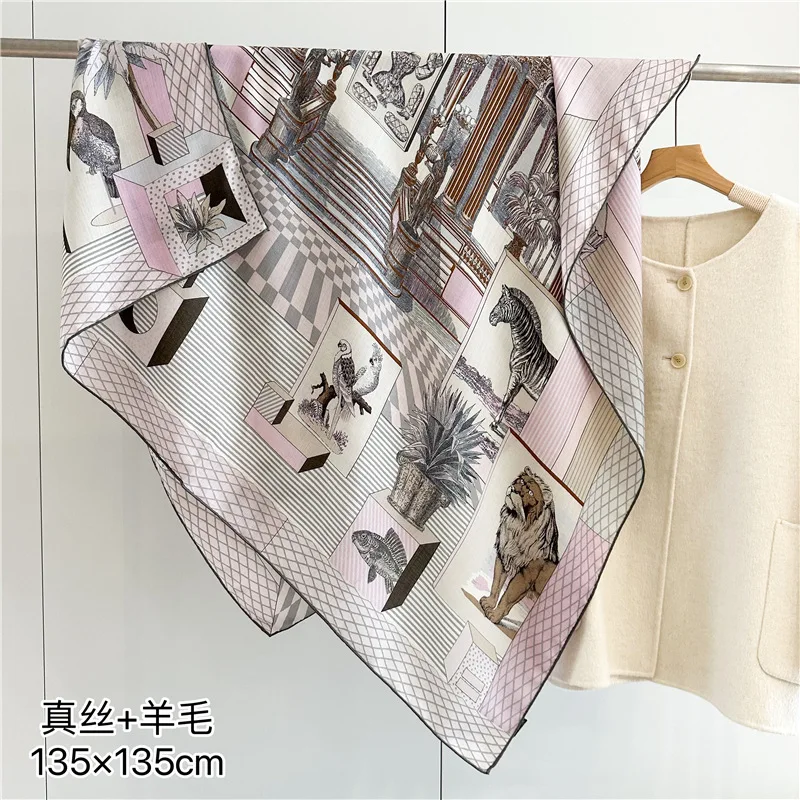 Silk wool scarf women's autumn and winter warm silk wool large square scarf air-conditioned room versatile large shawl
