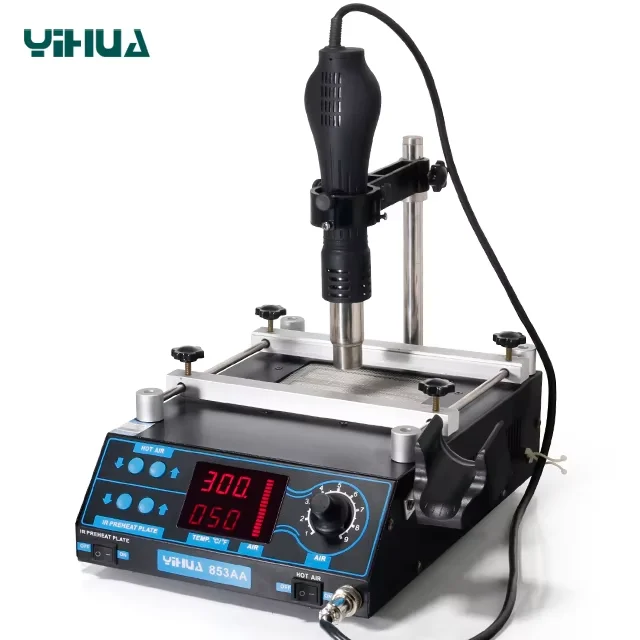 YIHUA 853AA LED Display Adjustable Electronic BGA Rework Station PCB IR Preheating Station Soldering Hot Air Gun BGA Desoldering