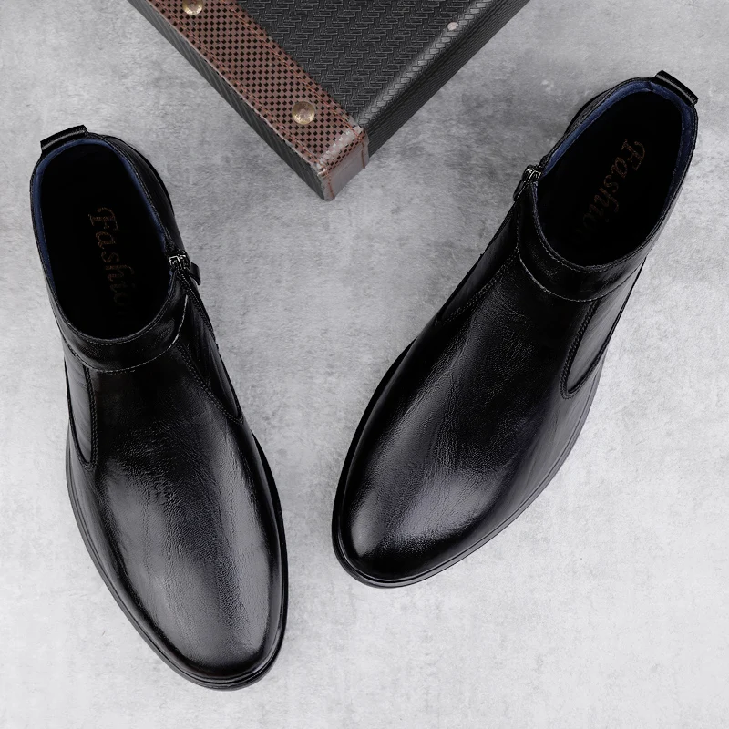 الرجال الخريف الشتاء الدافئة تشيلسي الأحذية الجانب سستة بسيطة عارضة شهم القطن الأحذية للتنقل حجم كبير (37-48) #5