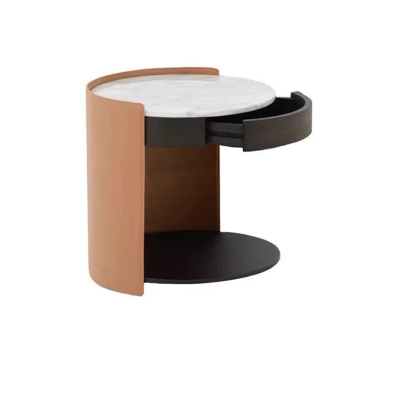 Italian minimalist bedside table, Nordic modern bedroom installation-free round edge table, mobile bedside table