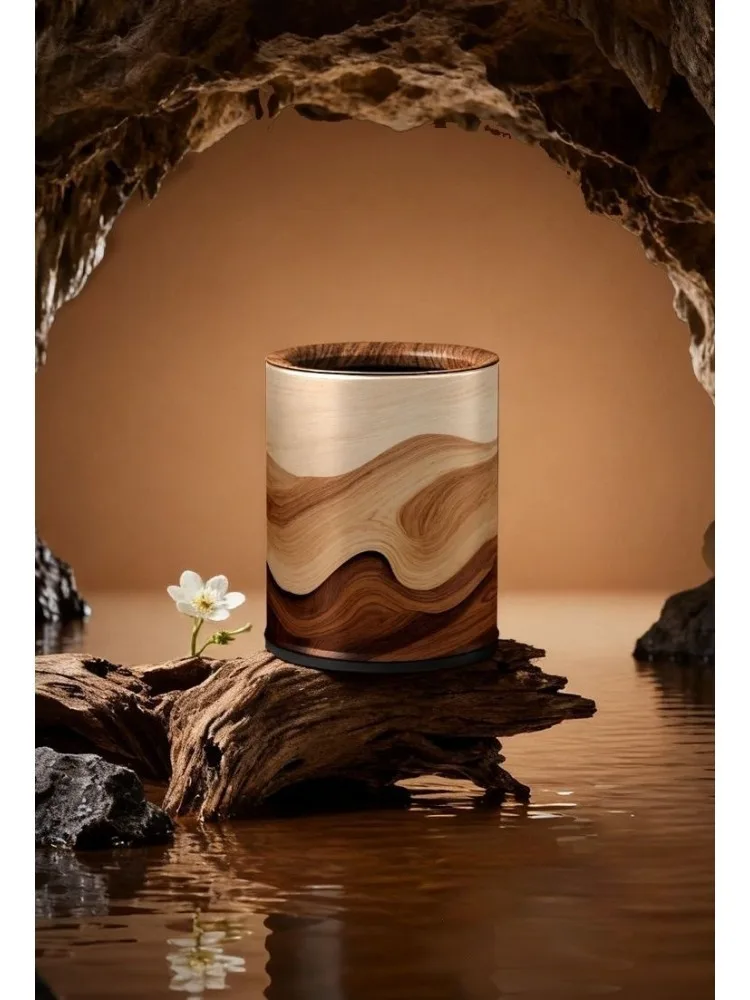 Vintage Waste Bins Thickened Carbon Steel Metal Garbage Bins Office Study Wastebasket Wooden Style Luxury Kitchen Trash Can