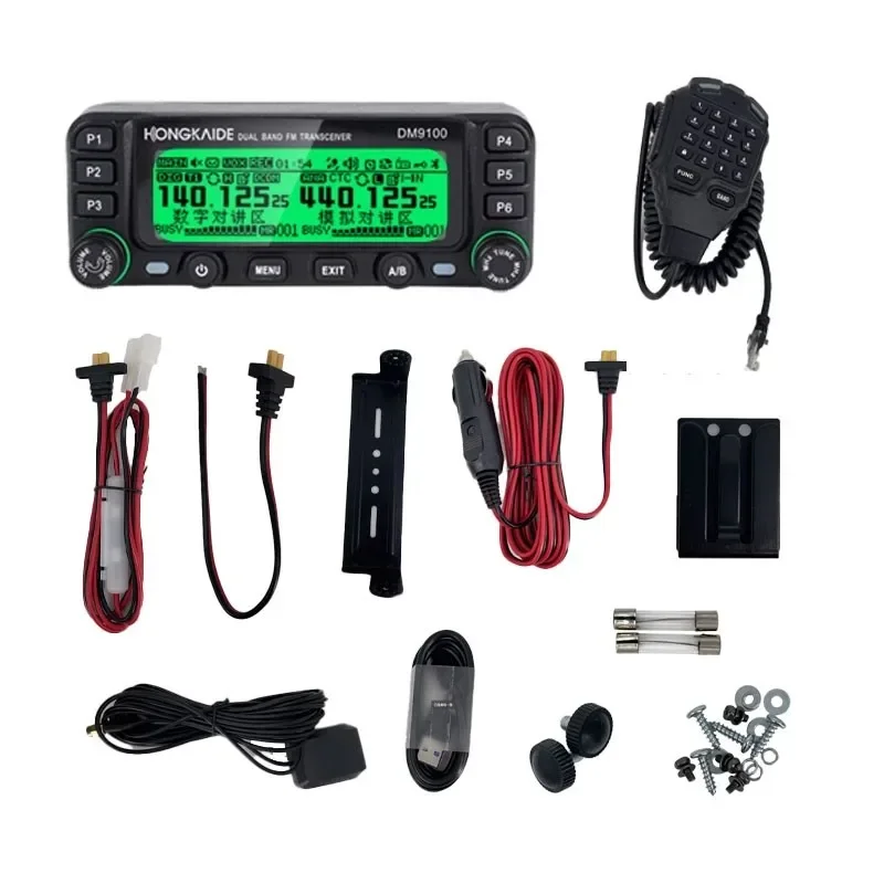 DM9100 Vehicle Walkie Talkie 136-174MHz/400-470MHz DMR UHF/VHF Dual Band 25W FM Transceiver  GPS