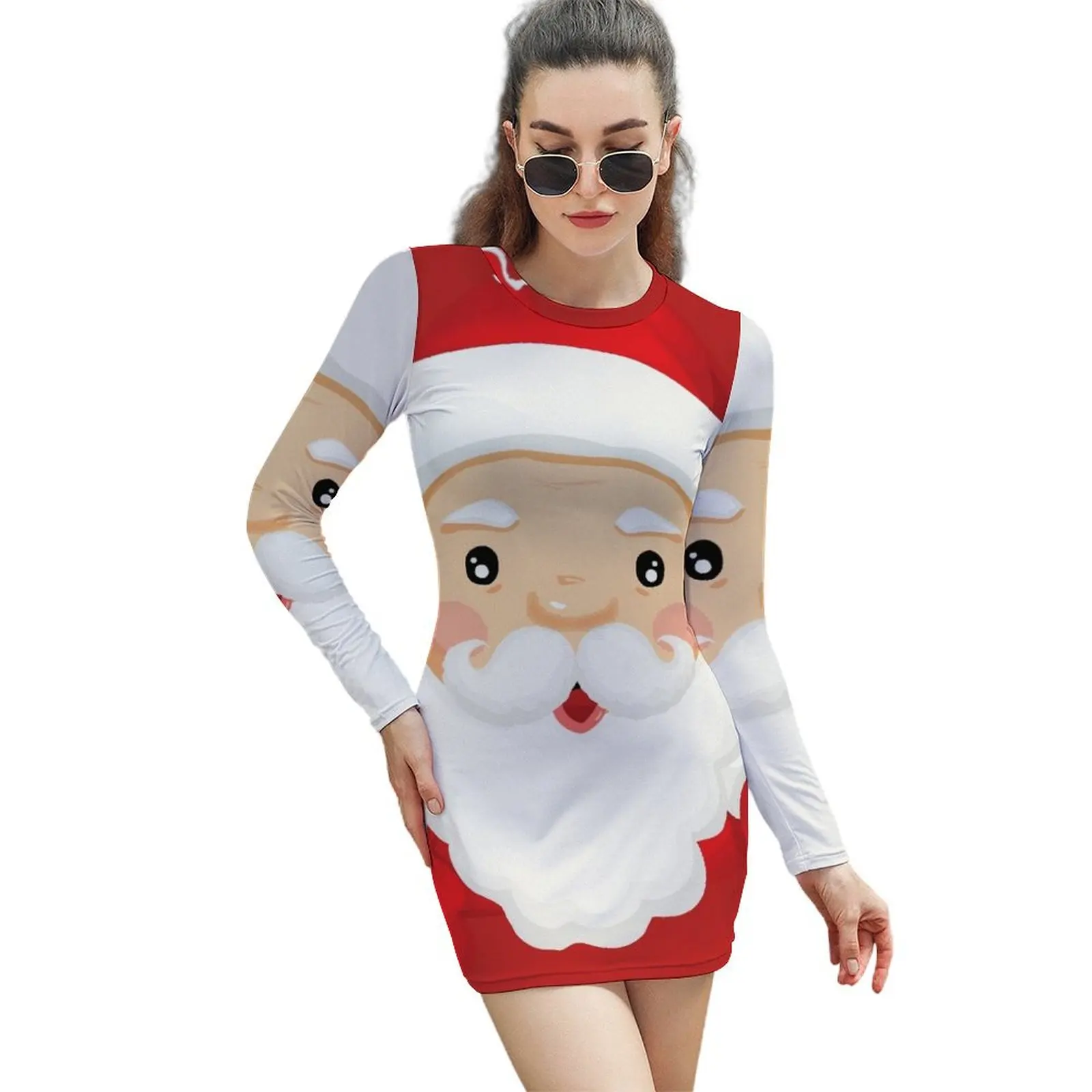 

Santa Claus 2021 Christmas with snowflakes Long-Sleeved Sheath Dress prom clothes sexy short dresses daring