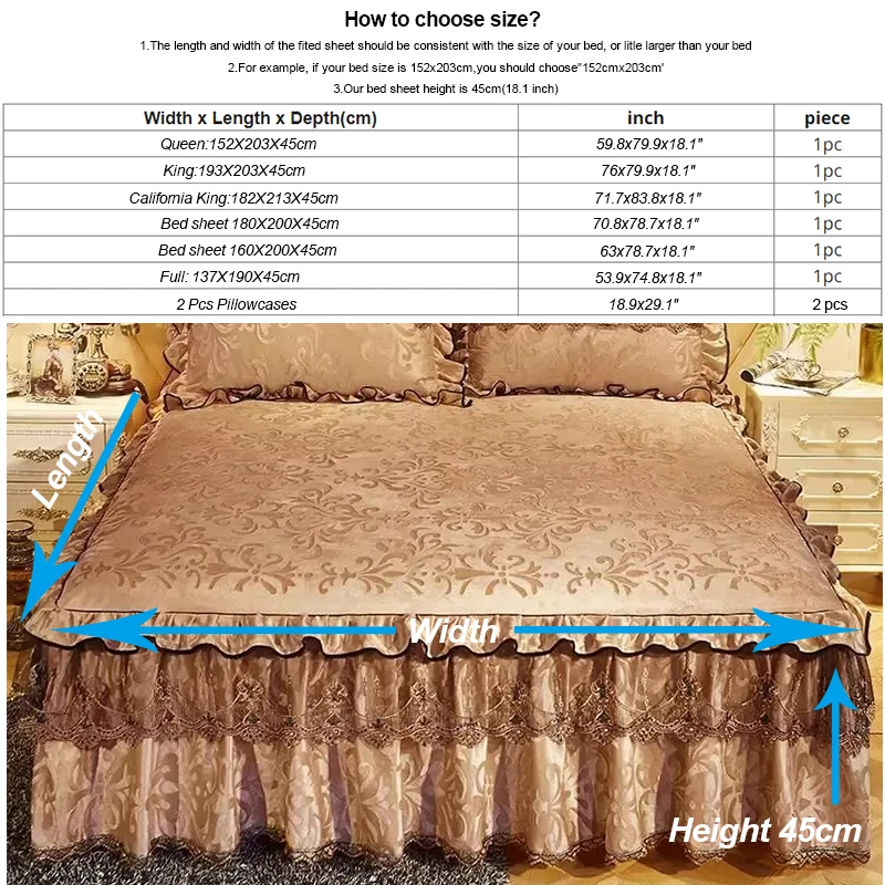 3 Pcs Bedspread on The Bed Luxury Lace Bed Skirt Thicken Beautiful Bed Linen Cal Bedding Sheets Home Bedspreads Queen/King Size