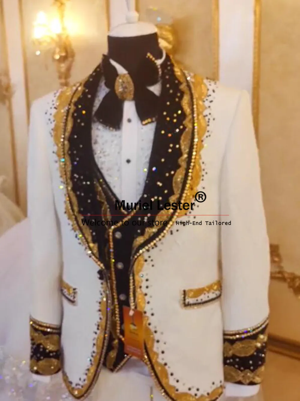 Sparkly Metallic Beaded Wedding Suits For Men Groom Tuxedos 3 Pieces Male Prom Blazer Hombre Slim Trajes Elegante Para Hombres