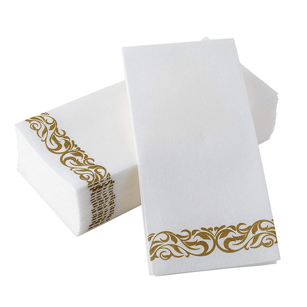 50 Pcs Printed Serviette Christmas Napkins Paper Towel Golden Floral Printing Tissue Handkerchief
