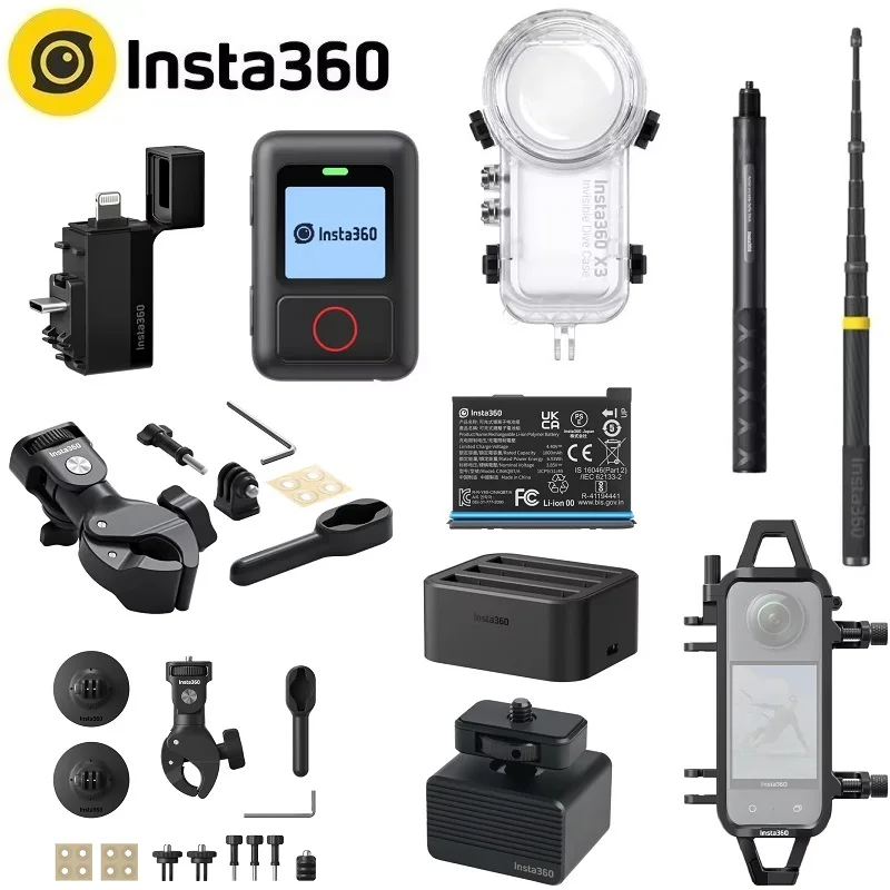 Insta360 X3 Original Power Battery bundle Dive Case GPS Quick Reader Motorcycle Mount Action selfie stick Sport Accessories