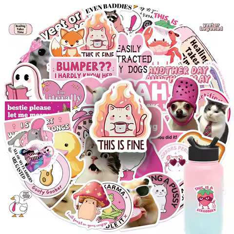 50pcs Pink Funny Graffiti Stickers Exquisite Handbooks Materials Phone Cases Laptop Suitcases Water Cups Waterproof Stickers