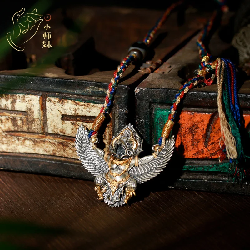 

Silver-Plated Copper Antique Accessories Fangs of the Great Peng Golden-winged Bird Tibetan Ancient Bead Necklace Retro Tantric