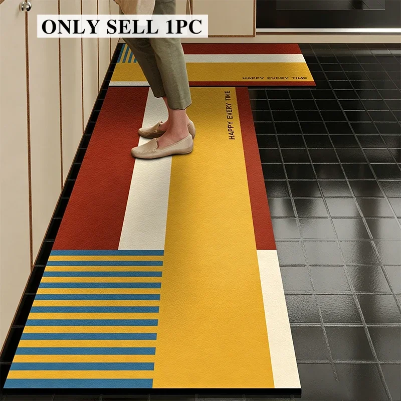 Kitchen Rug Pvc Waterproof Leather Carpet Long Non-slip Oil-proof Floor Mat Modern Dopamine-Style Carpets Home Decoration Rugs