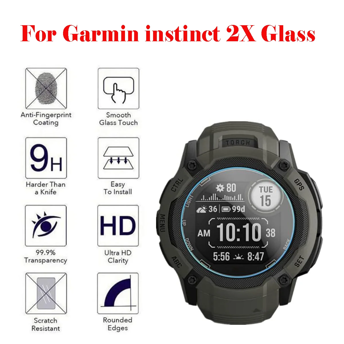 For The Garmin instinct 2X Smart Watch Glass Tempered Film HD Protective Film Glass