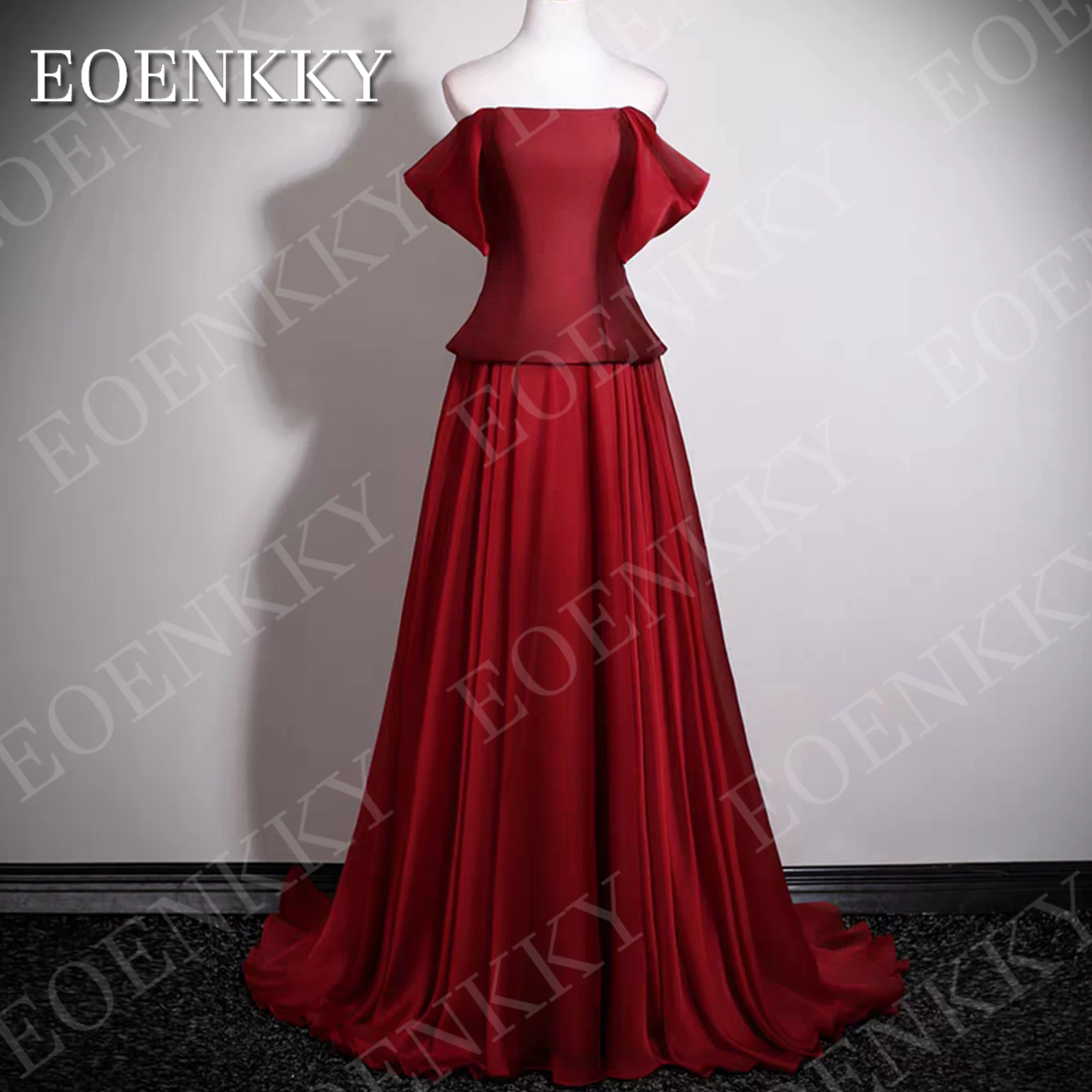 

EOENKKY A Line Evening Dresses Off the Shoulder Prom Gowns Woman Elegant Burgundy Party Dress Customized платье женское вечернее