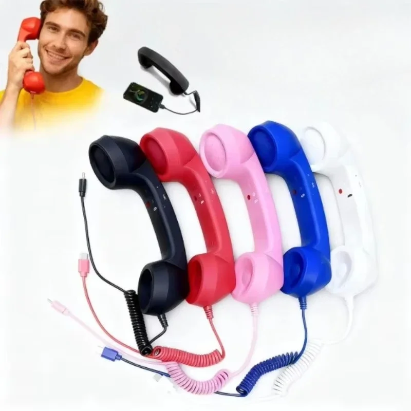 Type-C/3.5mm Socket Retro Handset Receiver for iPhone, Mini Microphone Speaker for Mobile Phones Computer, Vintage Style Headset