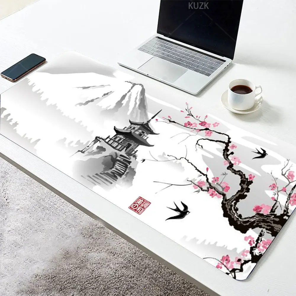 Cherry Blossom Gaming Mouse Pad,  Sakura Watercolor Painting Extended Mouse Pad,Non-Slip Rubber Base Mousepad Keyboard Mouse Mat