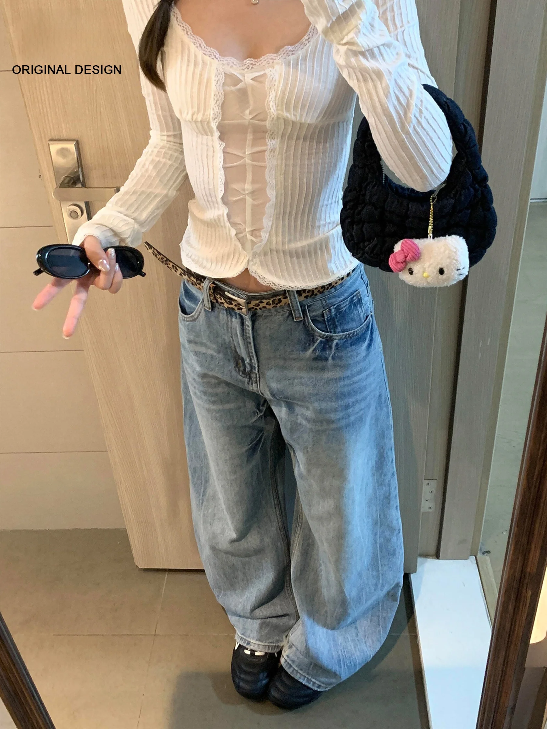 

Женские джинсы в американском стиле с эффектом потертости, с высокой талией, прямые, широкие, повседневные, модные, весна-лето