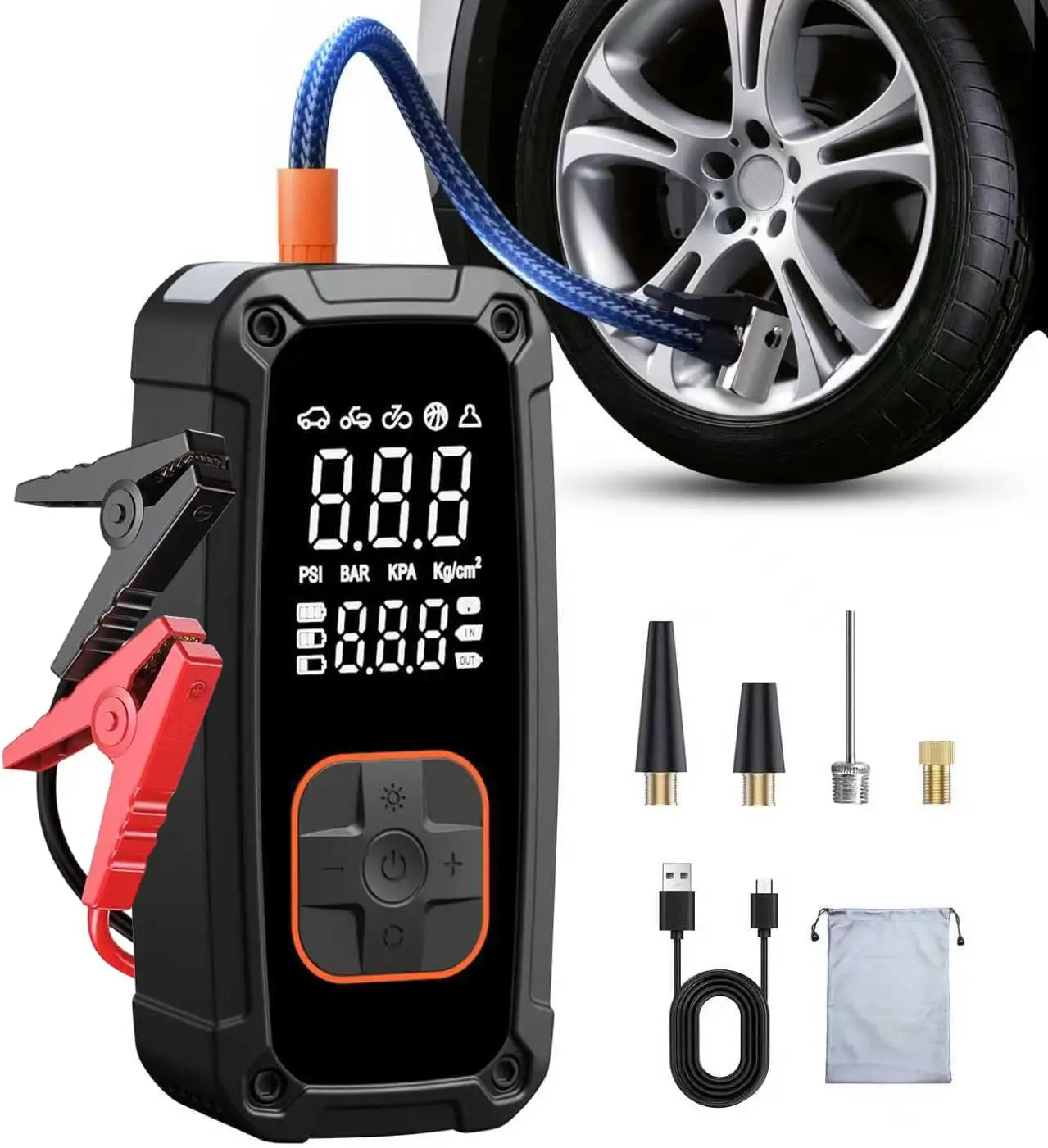 Portable Air Compressor Tire Inflator - 150PSI Fast Inflation Pump with LED Lights & Tire Pressure Gauge, Auto Shutoff Function for Car Tires, Motorcycle, Bike, Ball