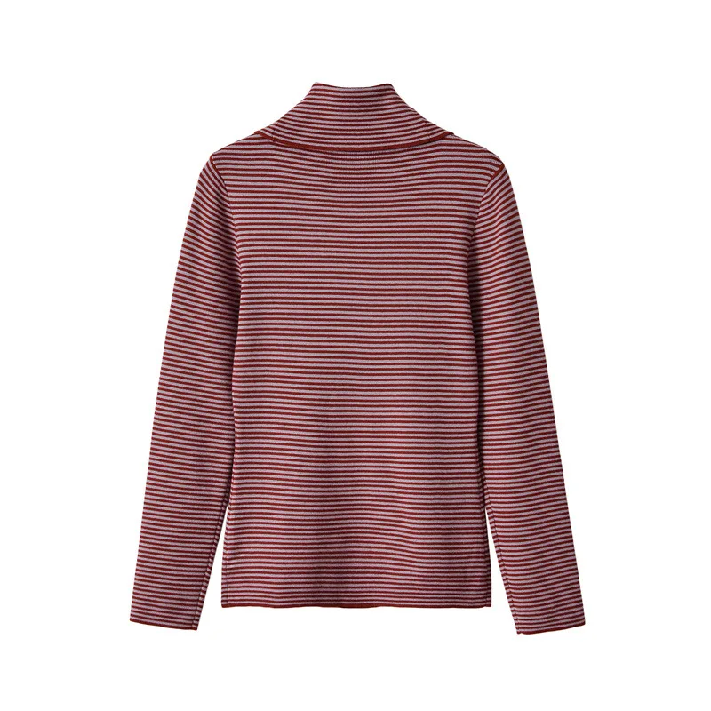 NINE ZAR Women's High Collar Long Sleeve Striped Color Block Knitwear Casual Loose Fit Winter Fashion Top