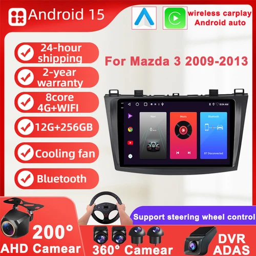 Imagen 1 del producto Android 15 Radio del coche para Mazda 3 2009 2010 2011 2012 2013 unidad principal navegación GPS reproductor de vídeo Multimedia estéreo DVD Carplay