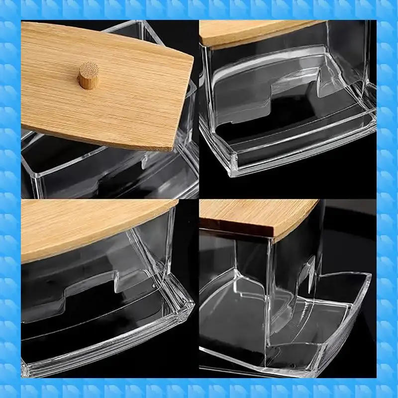 

ETRT 2 PCS Acrylic Cotton Swab Box Cotton Swab Storage Tank Bathroom Counter Box With Bamboo Cover In Bathroom