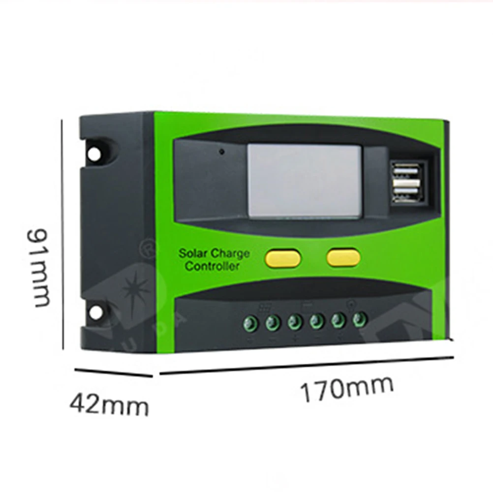 

30A 12V 24V солнечный контроллер с ЖК-функцией, двойной USB-регулятор заряда панели солнечных батарей (зеленый)