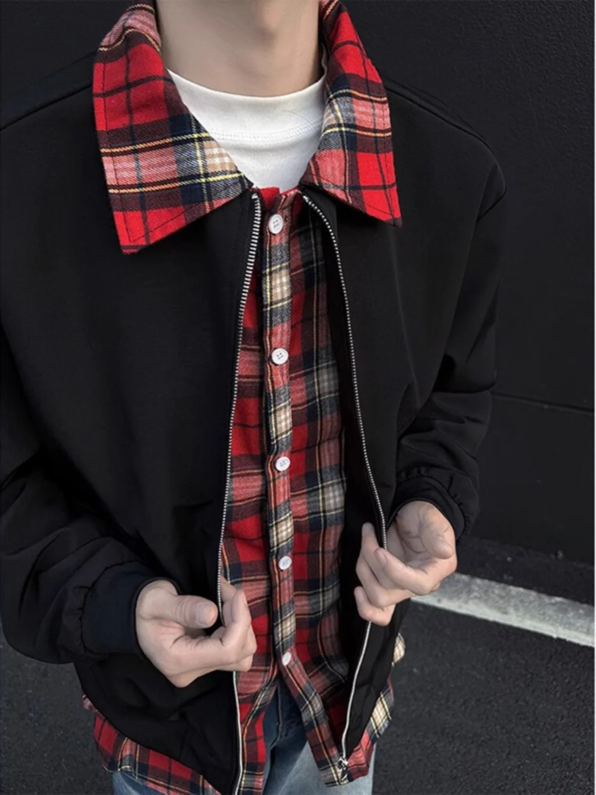 

Мужская куртка-топ American Cleanfit, имитация двухслойного дизайна, весна-осень, с воротником-стойкой, свободного кроя, модная, с контрастными вставками