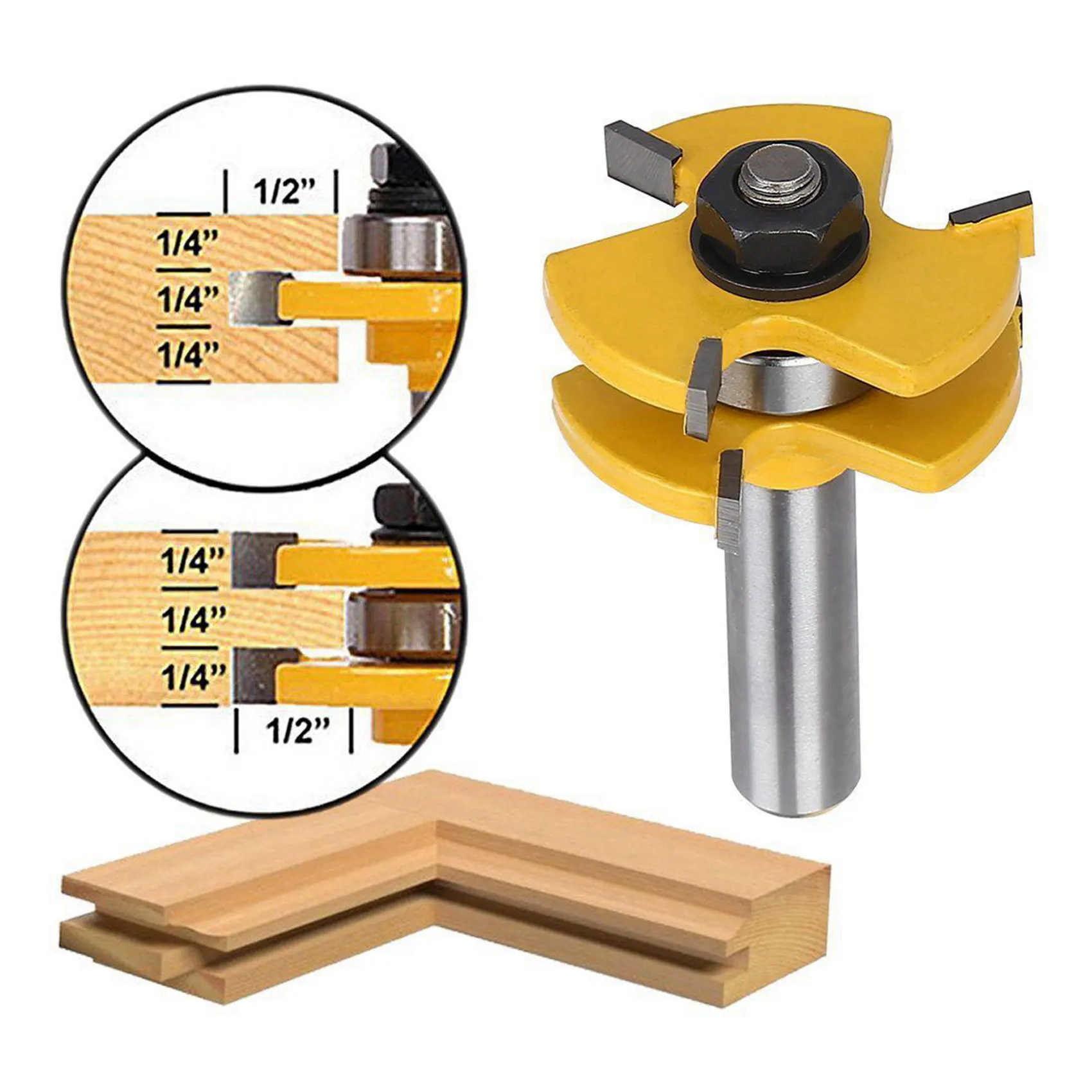 CYCLI-Tongue And Groove Set,Router Bit Set,Wood Door Flooring 3 Teeth Adjustable ,1/2 Inch Shank T Shape (10Pcs)