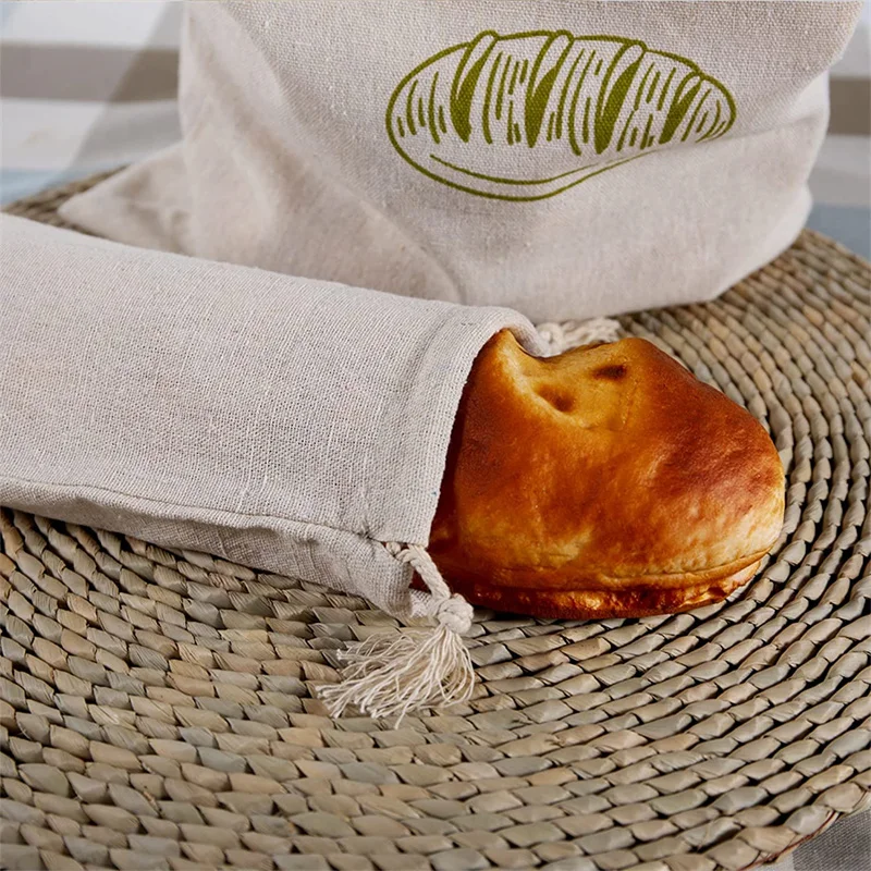 Linen Craft Bread Bags Reusable Drawstring Loaf Homemade Artisan Baguette With Buckle Kitchen Stuff Cotton Home Food Supplies