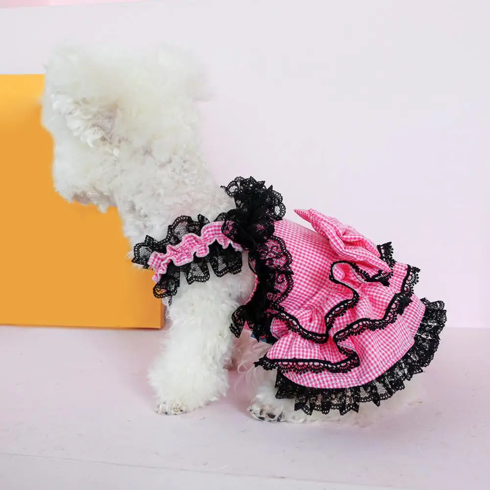 Comfortable Dog Clothing Elegant Lace Bow Dog Princess Dress for Small Medium Dogs Soft Plaid Fabric Pet Apparel for Weddings