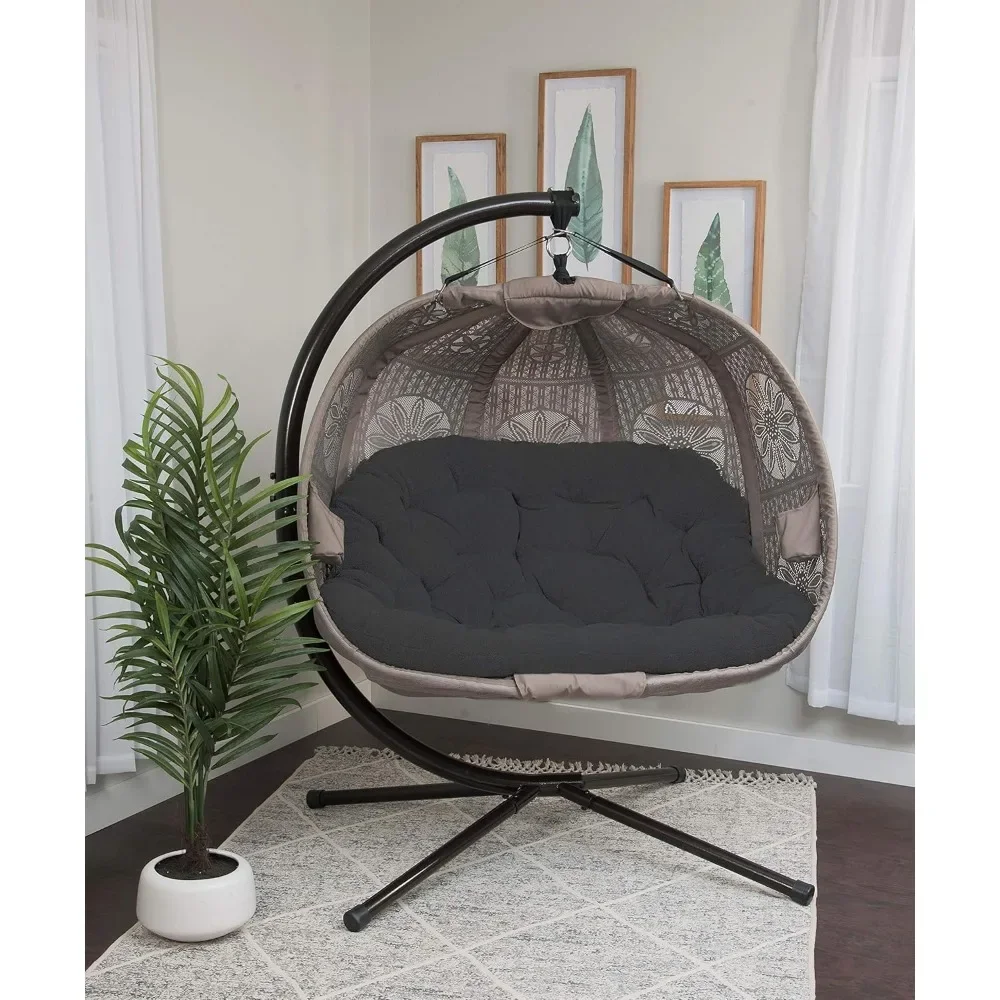 Hanging Pumpkin Patio Chair Stand and Cover, Dreamcatcher Black Cushion