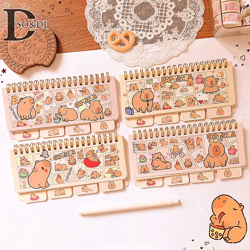 Kawaii Staacquersing Office Accessrespiration, School Supplies, Mini Notebook, Portable, Small Notepad, 03 Notes, Capybara Diary