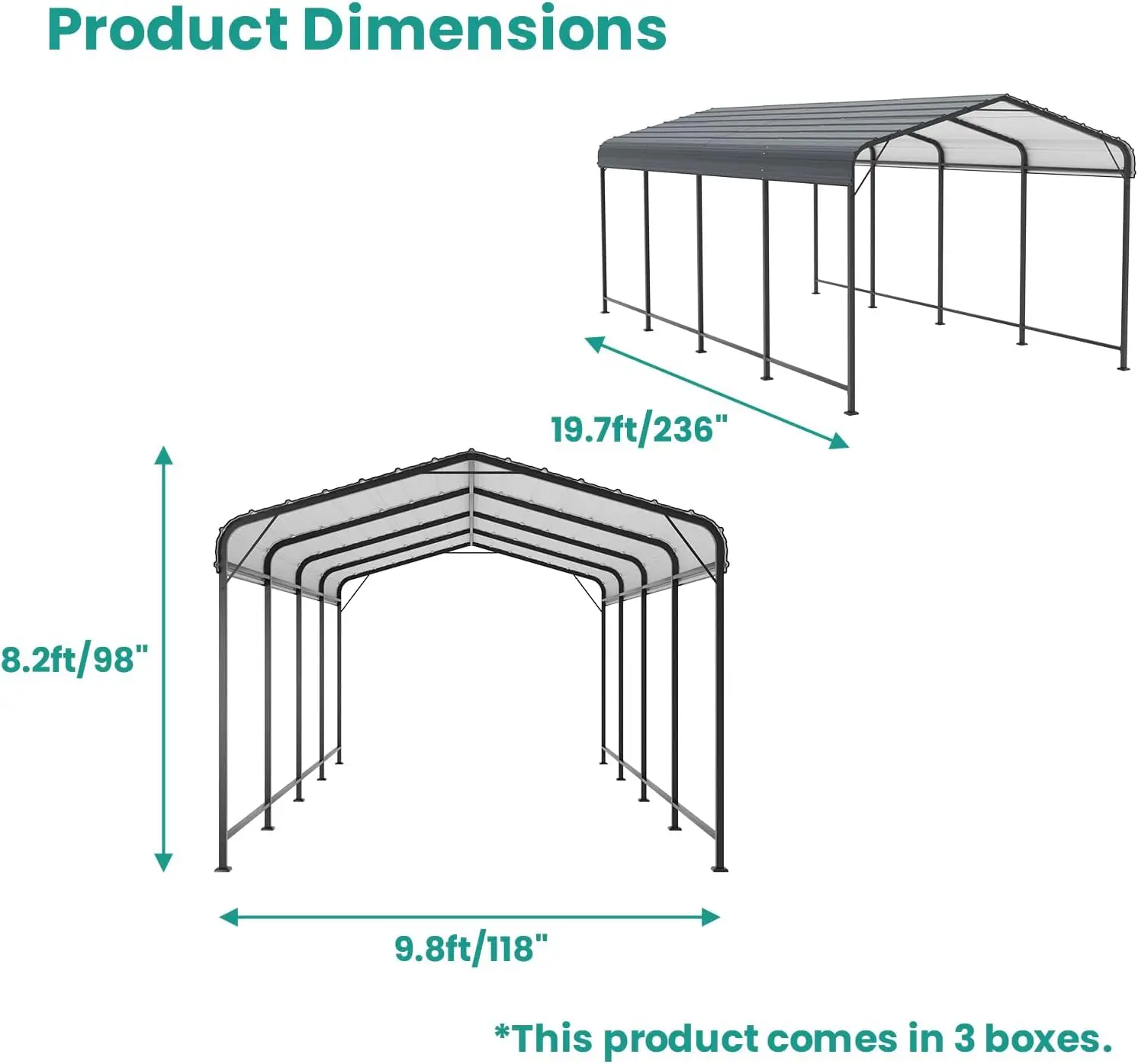 Reinforced Metal Carport 10x20 Ft Carports Wind Snow Resistant Steel Canopy Special Shelter Car SUV RV Quick Assemble Rust Proof