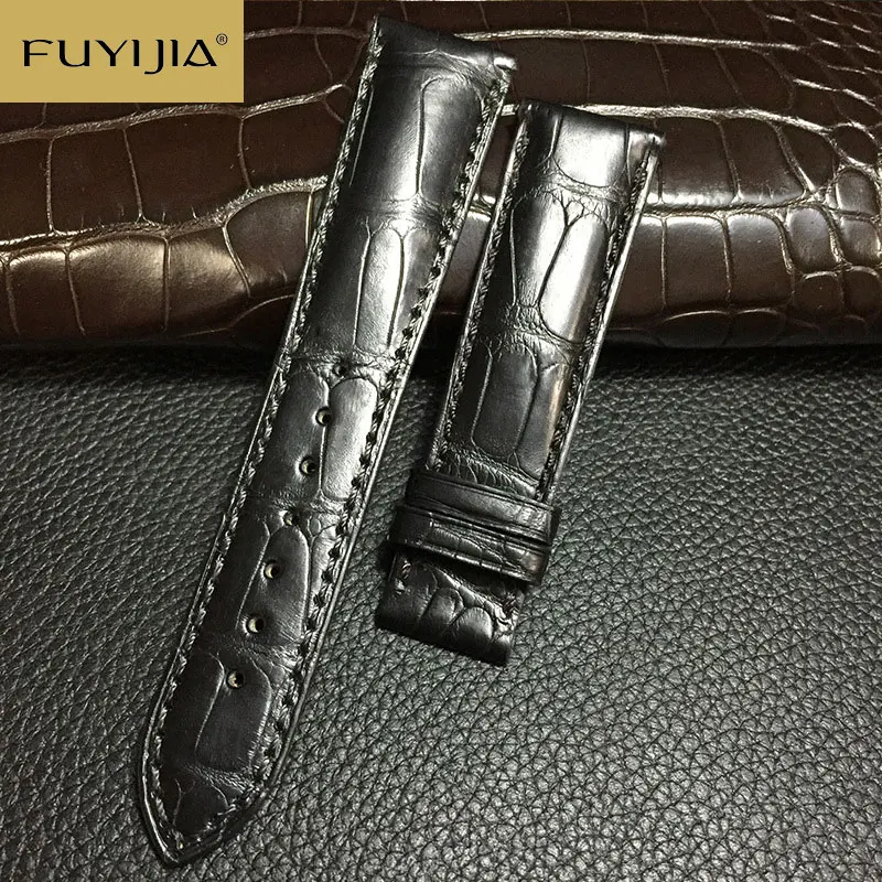 FUYIJIA 16~22MM Mississippi Alligator Skin Watchbands Master Handmade Custom Brand Watch Substitute Strap Genuine Alligator Belt