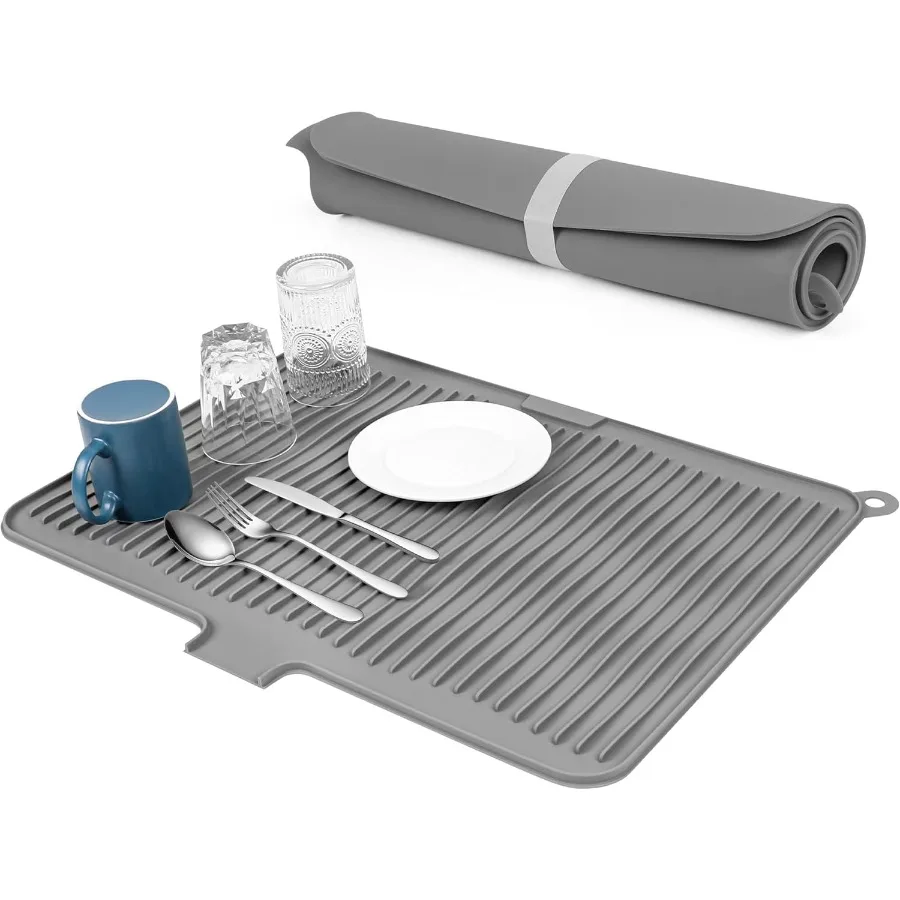 

Силиконовый коврик для сушки посуды для кухонной стойки, нескользящая поверхность и термостойкий кухонный коврик со сливной губой, легко чистится и хранить