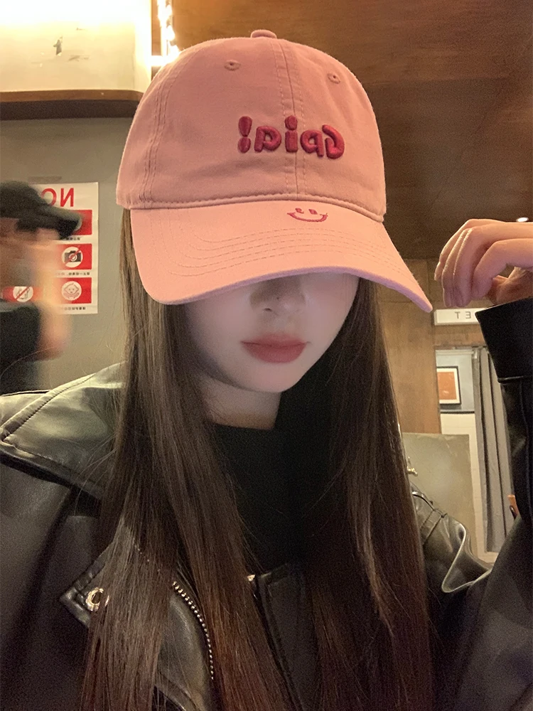 High Quality 3D Embroidery Baseball Cap Women's Wide Brim Hat Korean Style Simple Cute Large Head Circumference Duckbill Cap