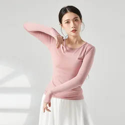 Ropa de baile moderna para adultos, top de baile de Ballet clásico, cuello redondo, manga de dedo, ropa de práctica suelta, ropa elegante para mujer