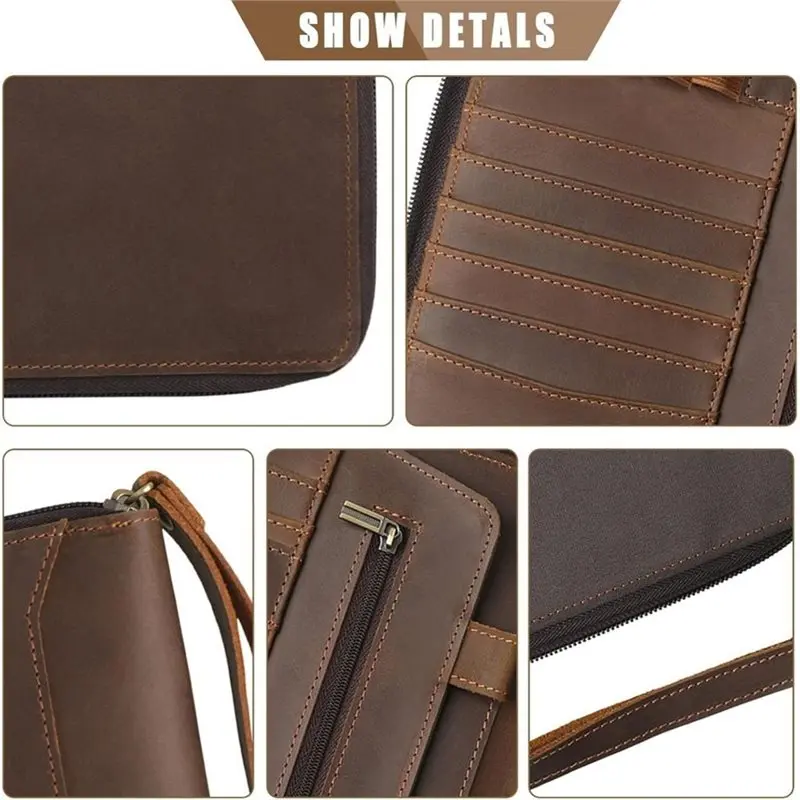 Leather Portfolio With Zipper A5 Leather Binder For A5 Letter Size Notepad, Resume, Writing Pad, Pen Loop