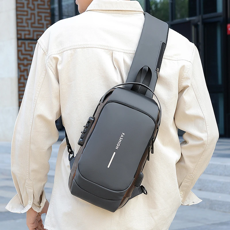 Men Chest Bag Password Lock Anti theft USB Charging Shoulder Bags Waterproof Travel Bag Multi functional Business Messenger Bags