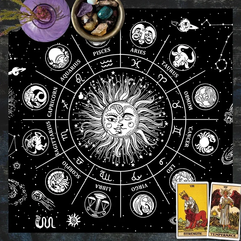 Sun Moon Tarot tablecloth White black horoscope Divination witchcraft Astrology Altar Cloth Alter Cloth Tarot Mat Decor Witchy