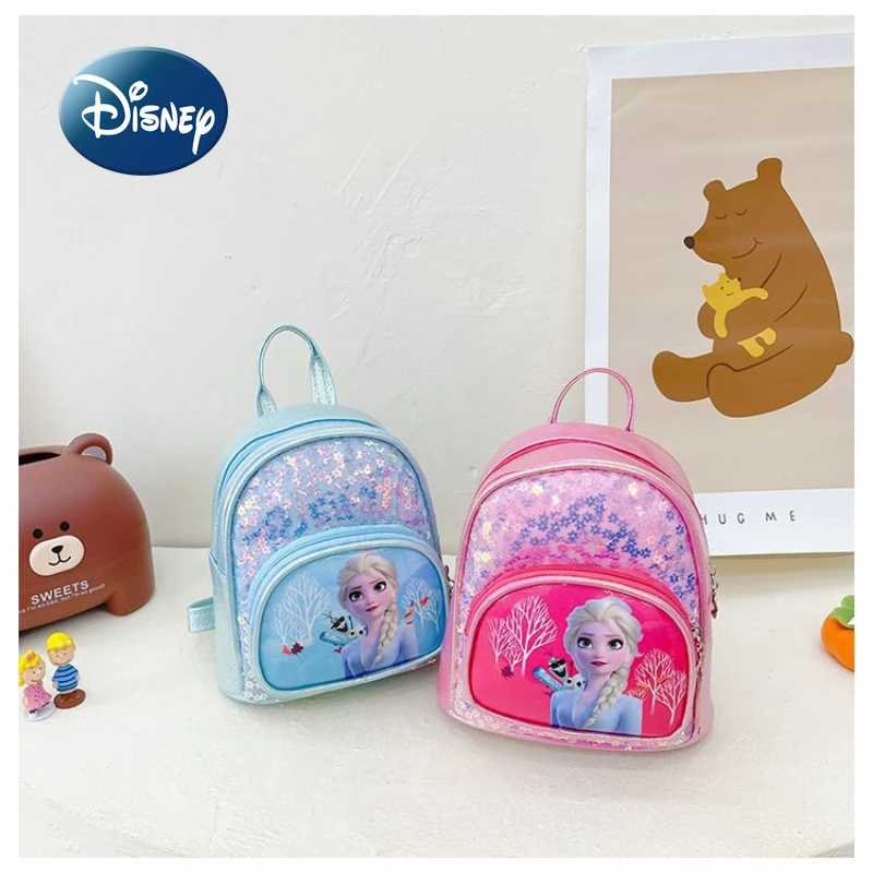 Disney 2022 New Girls Backpack Frozen Elsa Princess Girls School Bag Sequins Fashion High Quality Cartoon Cute Children Backpack