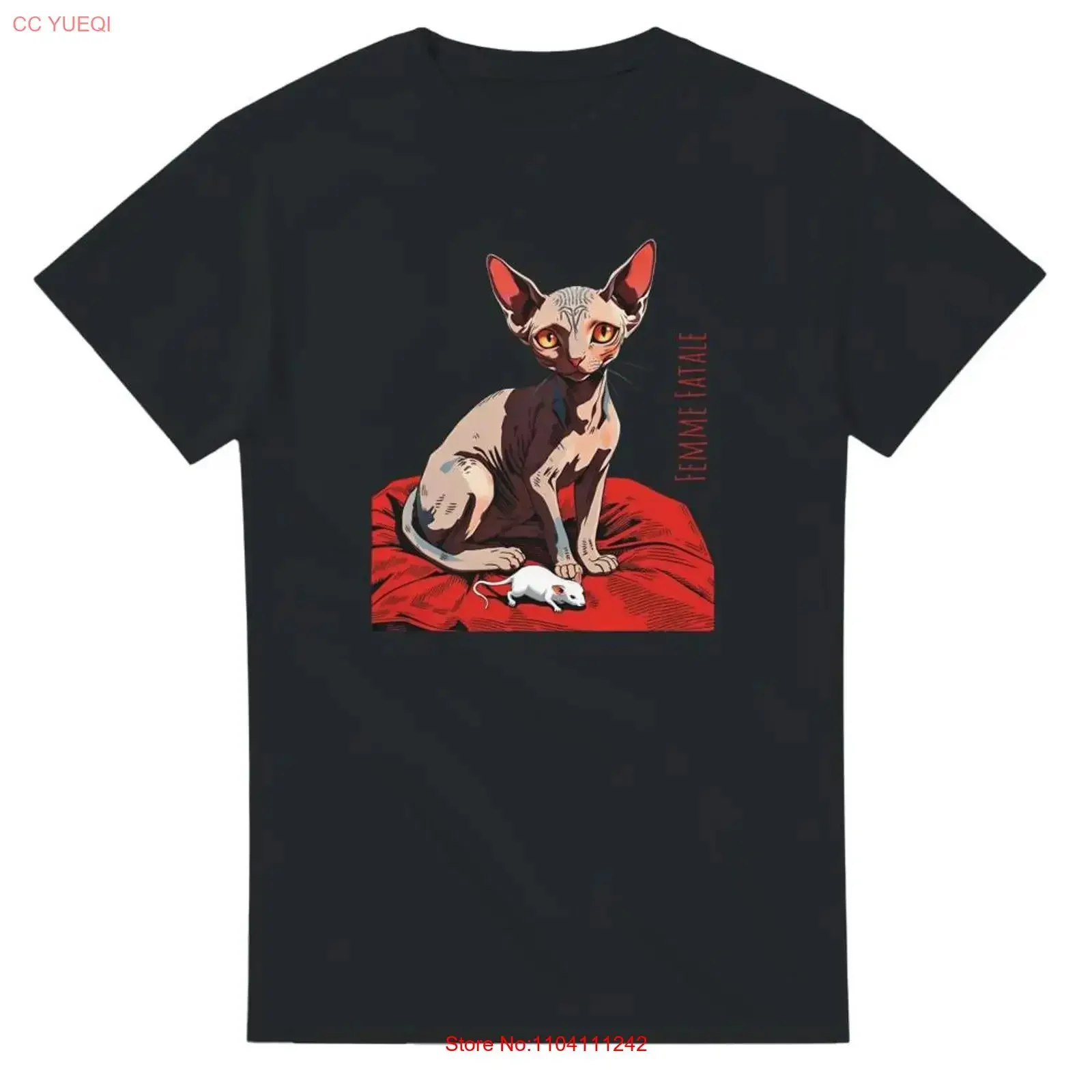 فام Fatale الساخر أبو الهول القط القطن تي شيرت مضحك لعشاق خمر غسلها أوم للجنسين امتدت مصمم الملابس #1