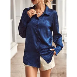 Chemise à revers boutonné épissé à manches longues pour femmes, chemise document solide, vêtements de tempérament, polyvalent, simplicité, automne, hiver, nouveau, 2023