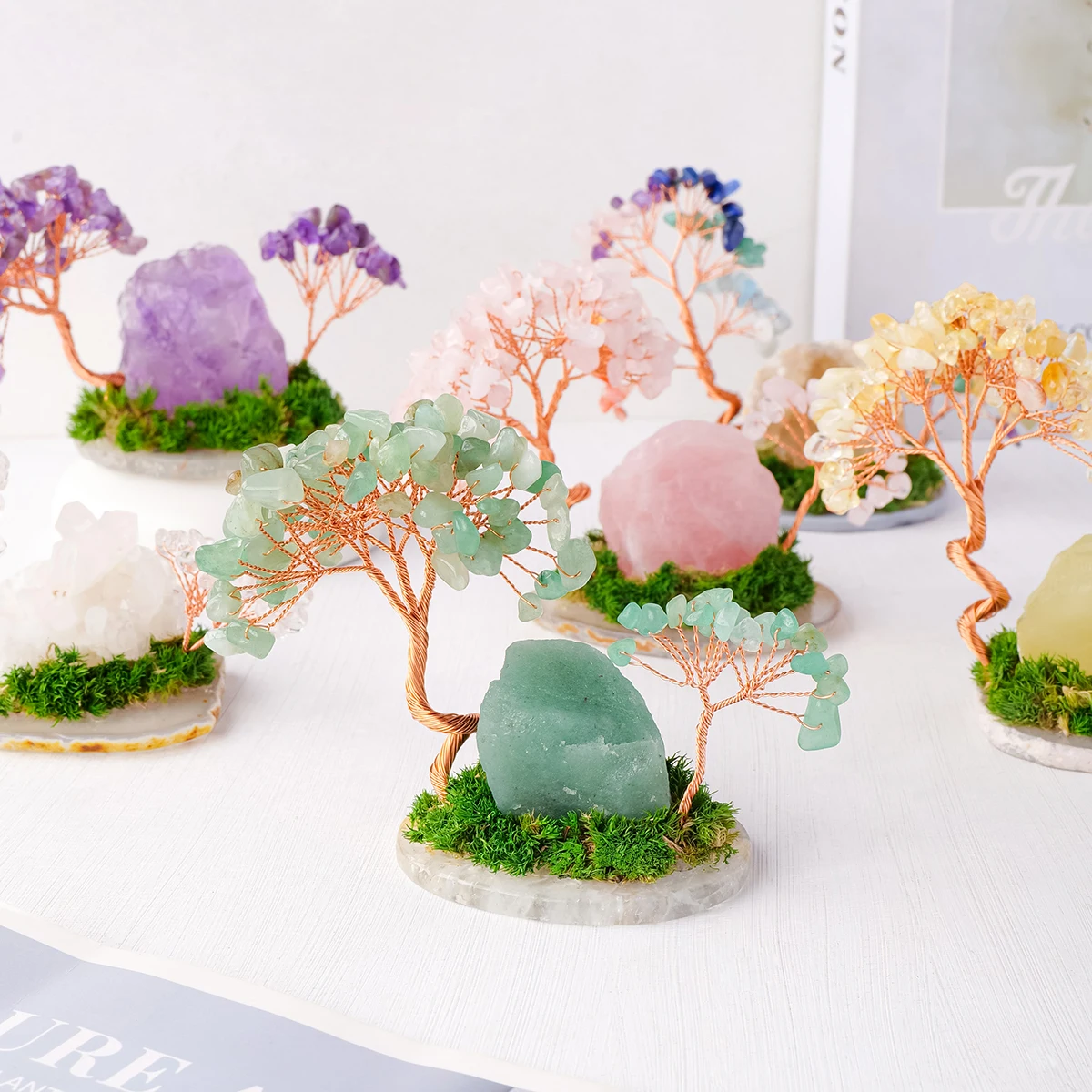 1pc Natural Crystal Tree Flower Tree Onyx Base Home Office Desk Decorative Ornament Holiday Gift