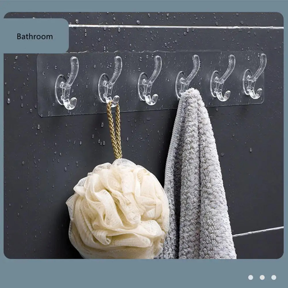 Transparent Wall Hooks Hangers 6/3/1 Hooks Heavy Load Rack For Kitchen Bathroom Door Wall Multi-Function Hooks Accessories