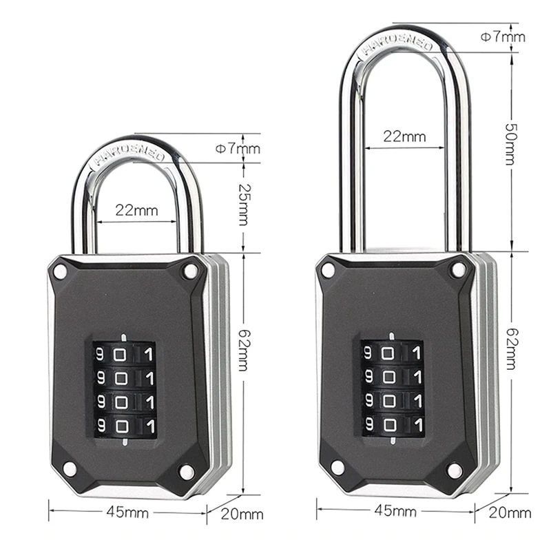 2 Pcs Combination Lock 4 Digit Combination Padlock Long And Short Beams Waterproof Anti-Rust Lock For Locker Gym Hasp