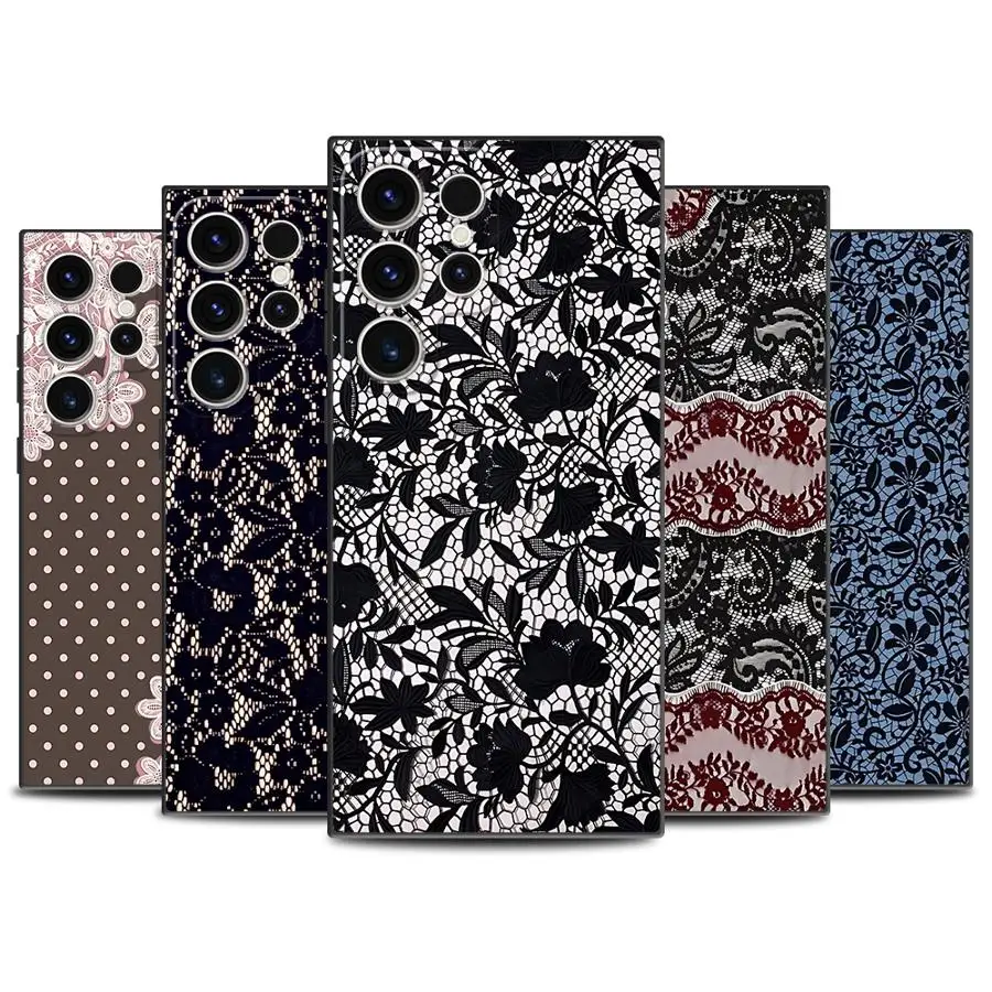 Funda de Teléfono Negra Sexy con Encaje para Samsung Galaxy S26 S20 S23 S25 Ultra S21 FE Note 20 Ultra 8 9 10 S10 S9 S24 Plus