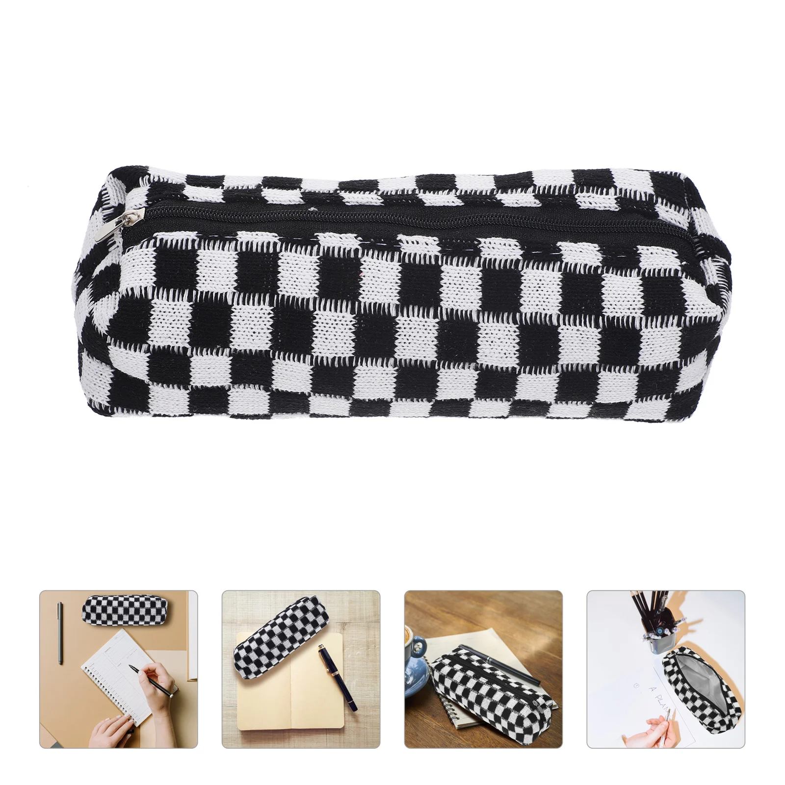 

Checkerboard Pencil Case Portable Pouch Storage Bags Makeup Travel Handheld Stationery Large Capacity