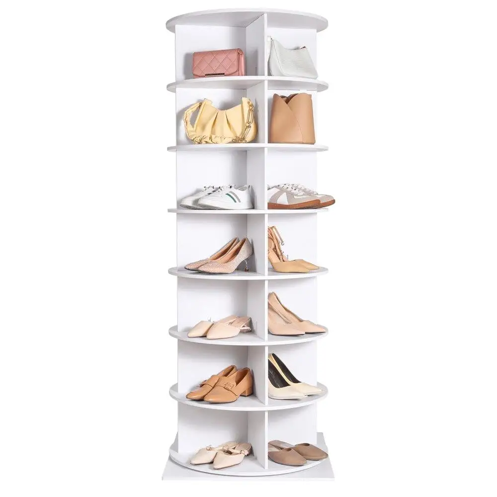 

7 Tier Rotating Shoe Rack Tower 360 Degree Spinning Display Carousel Storage Organizer for bedroom Living Room Entryway White